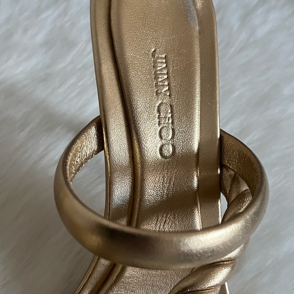 NWT  Jimmy Choo Diosa Gold Metallic Three Band Stiletto Heel Sandals - Picture 11 of 11